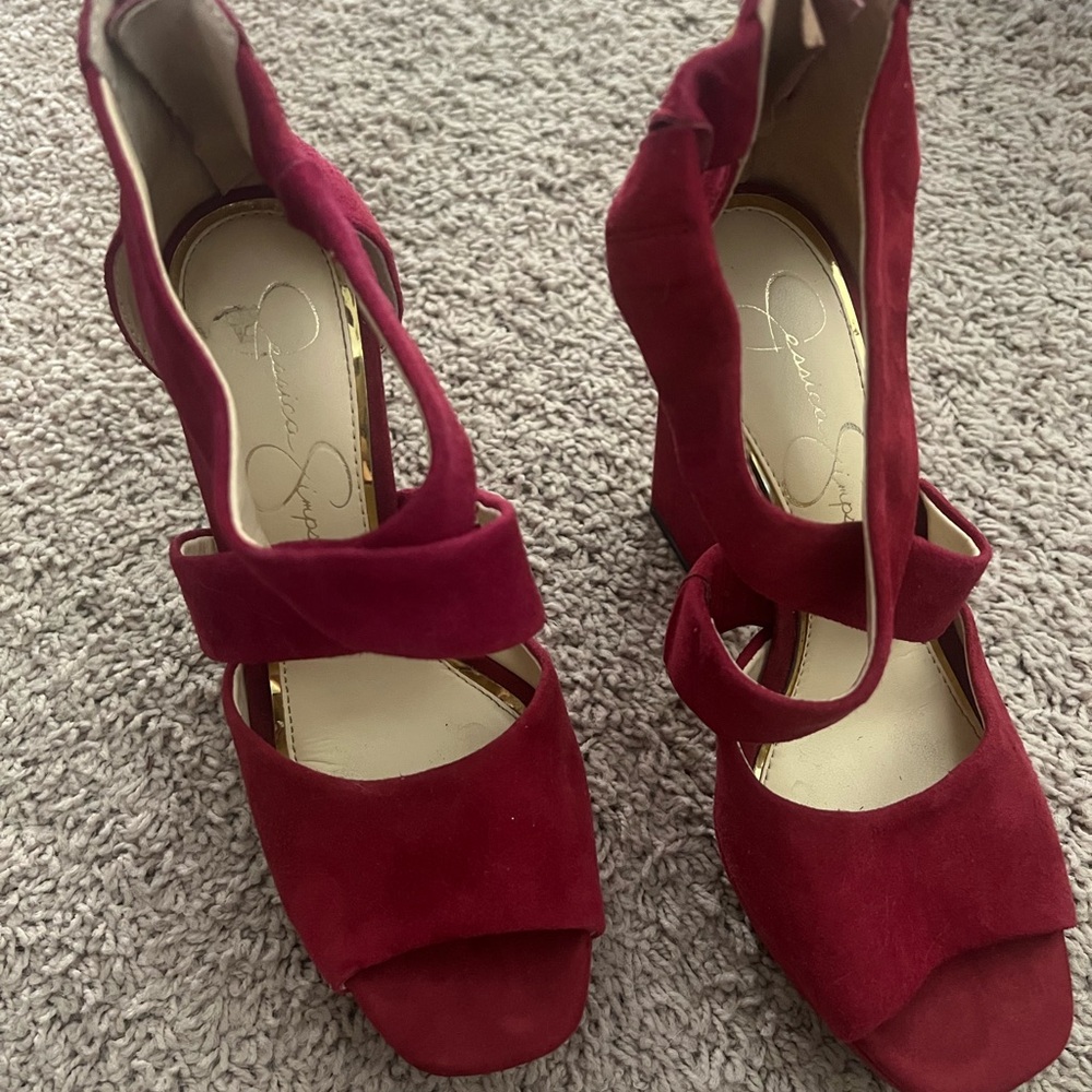 Jessica Simpson Red Stiletto Heels with Ankle Strap